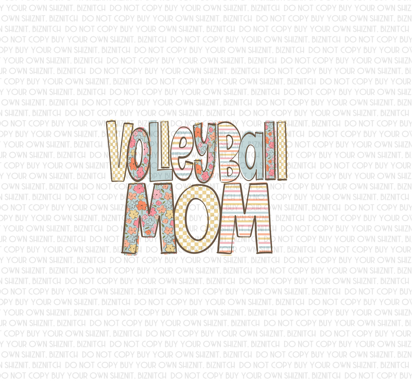 Patterned Volleyball Mom DTF (Direct to Film) Transfers, Doodle Loo Sports DTF Transfer Ready to Press, 3-5 Day Ship