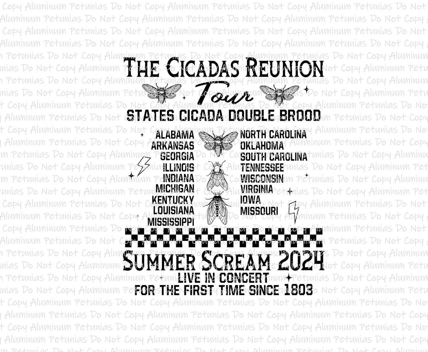 Cicada Band Design w/ States DTF (Direct to Film) Transfers, Farmer DTF Transfer Ready to Press, 1-3 Day Ship