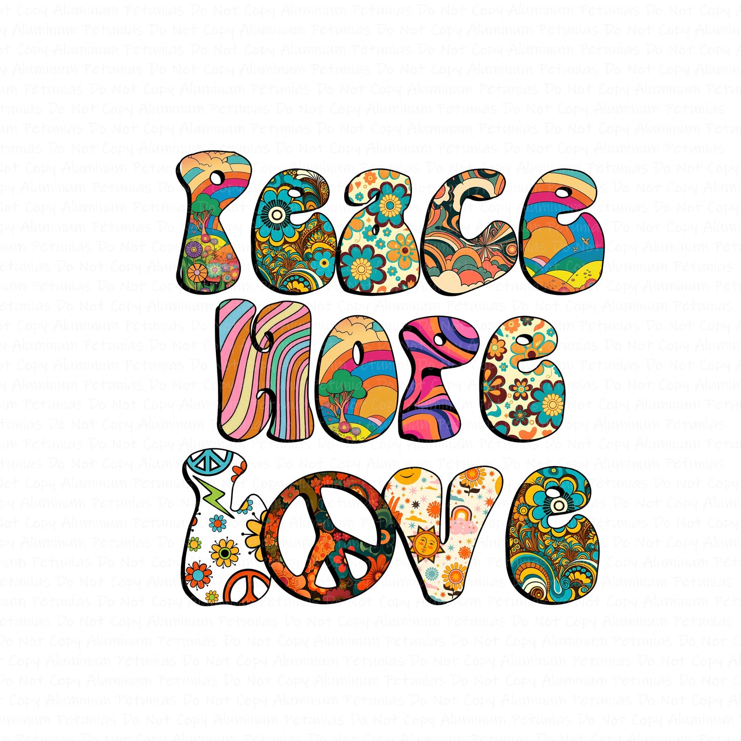 Peace Hope Love DTF (Direct to Film) Transfers, Hippie DTF Transfer Ready to Press, 1-3 Day Ship