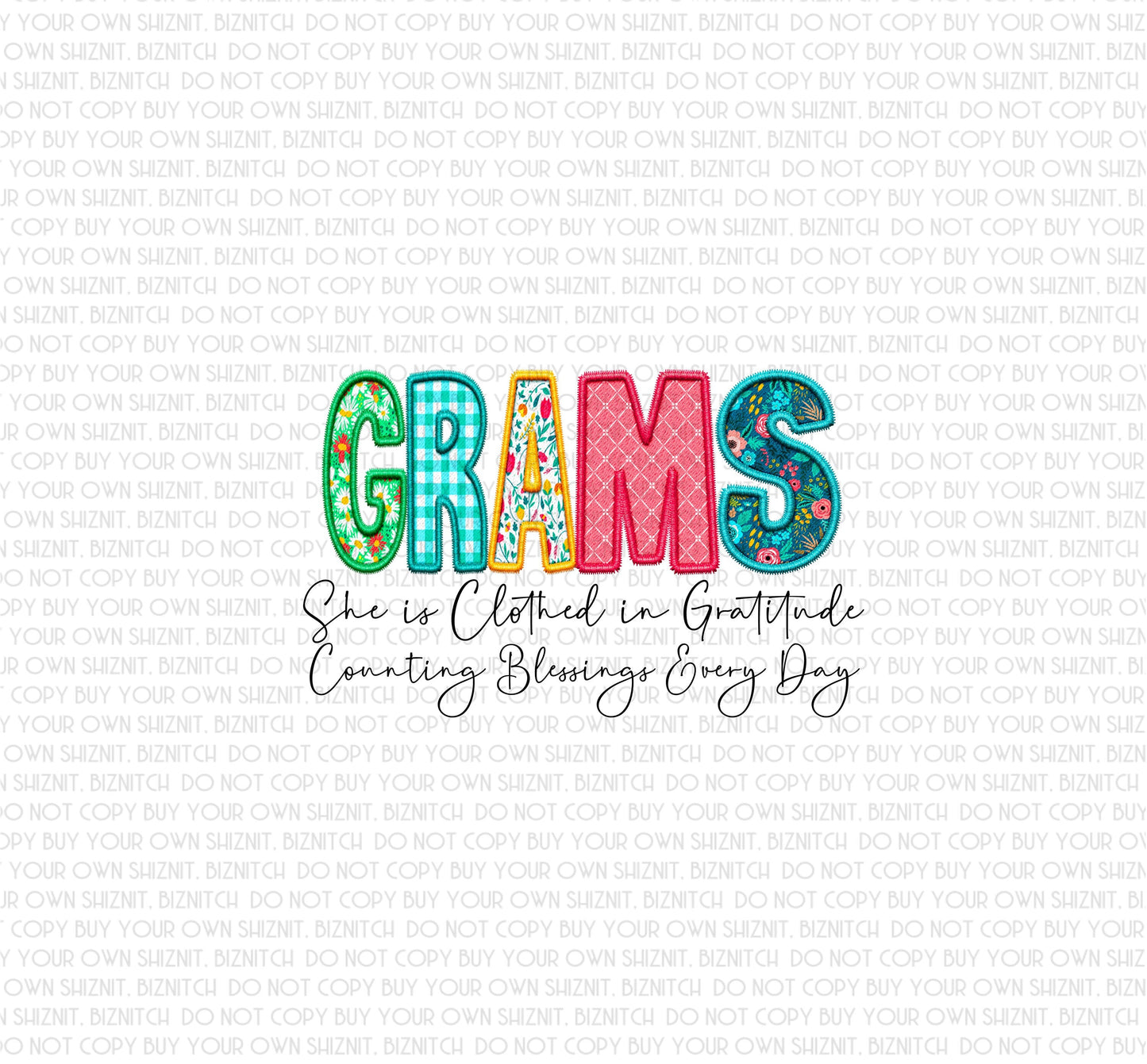 Embroidered Grams DTF (Direct to Film) Transfers, Faux Embroidered