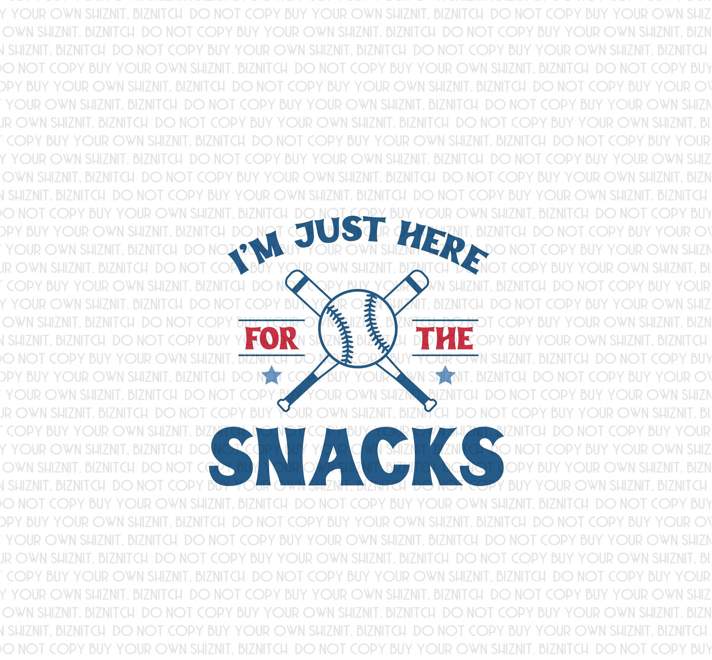 Here for the Snacks Baseball DTF (Direct to Film) Transfers, Sports DTF Transfer Ready to Press