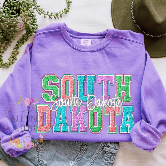 Faux Chenille State DTF Transfer-South Dakota