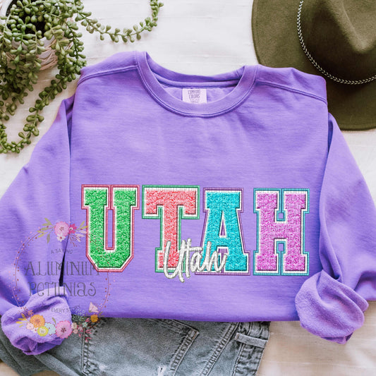 Faux Chenille State DTF Transfer - Utah