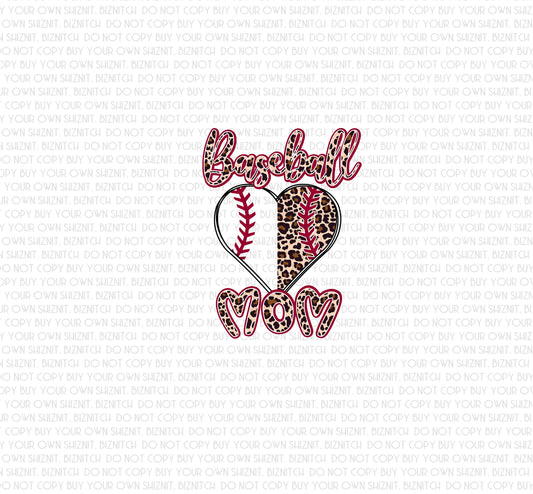 Baseball Mom Heart DTF (Direct to Film) Transfers, Sports DTF Transfer Ready to Press