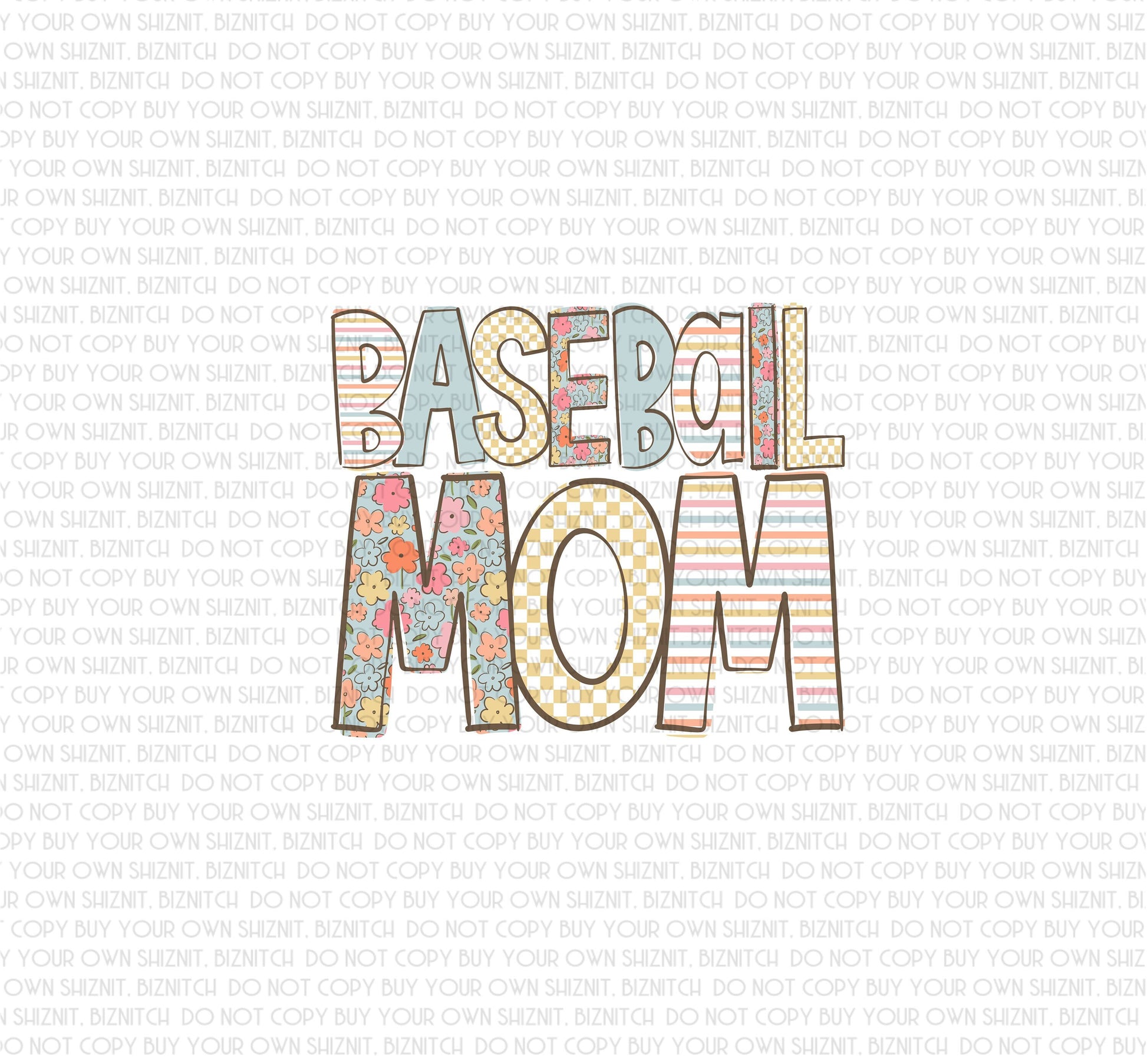 Patterned Baseball Mom DTF (Direct to Film) Transfers, Doodle Loo Sports DTF Transfer Ready to Press, 3-5 Day Ship