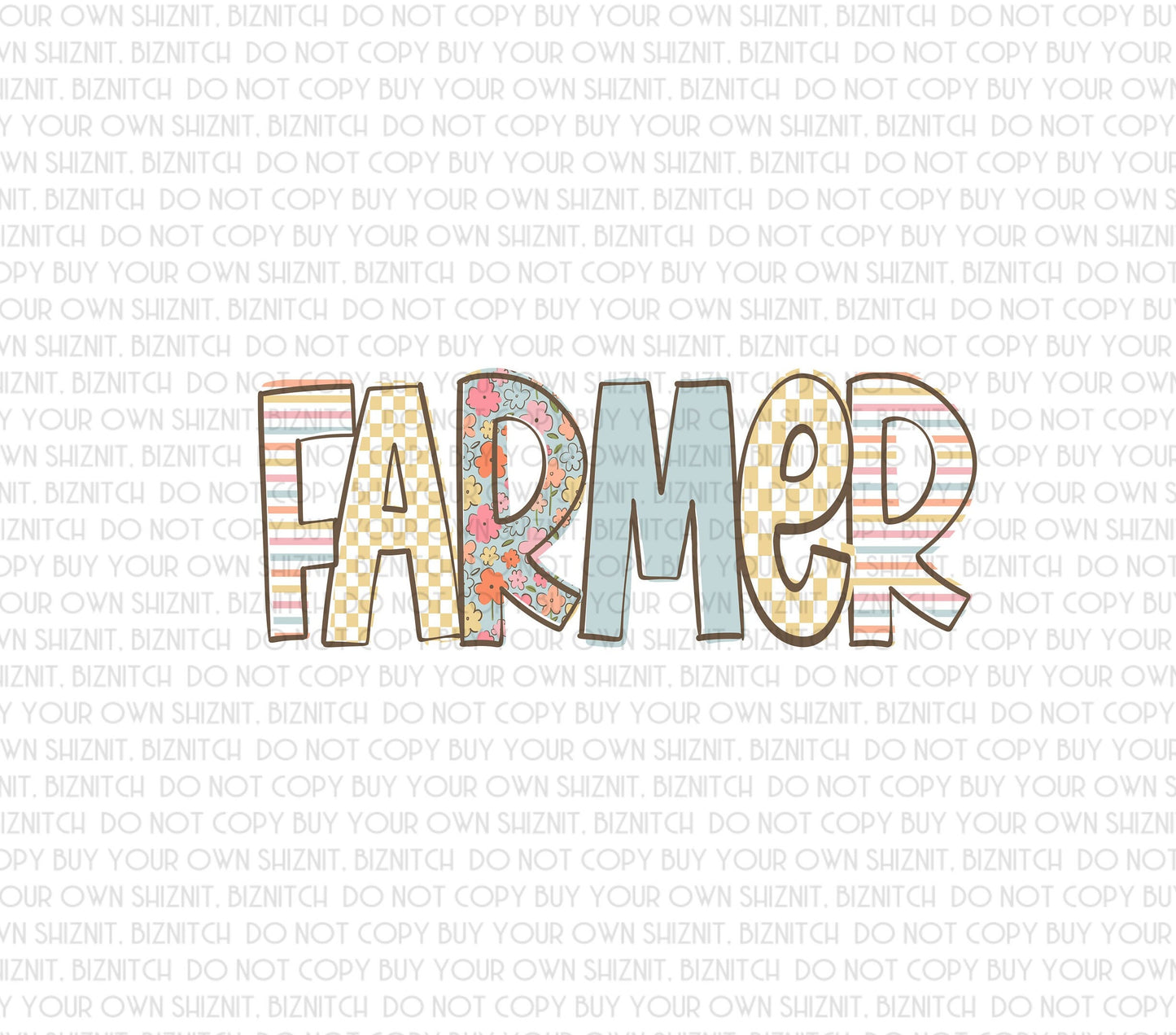 Patterned Farmer DTF (Direct to Film) Transfers, DTF Transfer Ready to Press, 3-5 Day Ship, Approved Vendor for Doodle Loo