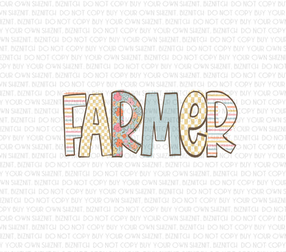 Patterned Farmer DTF (Direct to Film) Transfers, DTF Transfer Ready to Press, 3-5 Day Ship, Approved Vendor for Doodle Loo