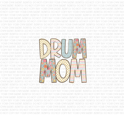 Patterned Drum Mom DTF (Direct to Film) Transfers, Doodle Loo Sports DTF Transfer Ready to Press, 3-5 Day Ship