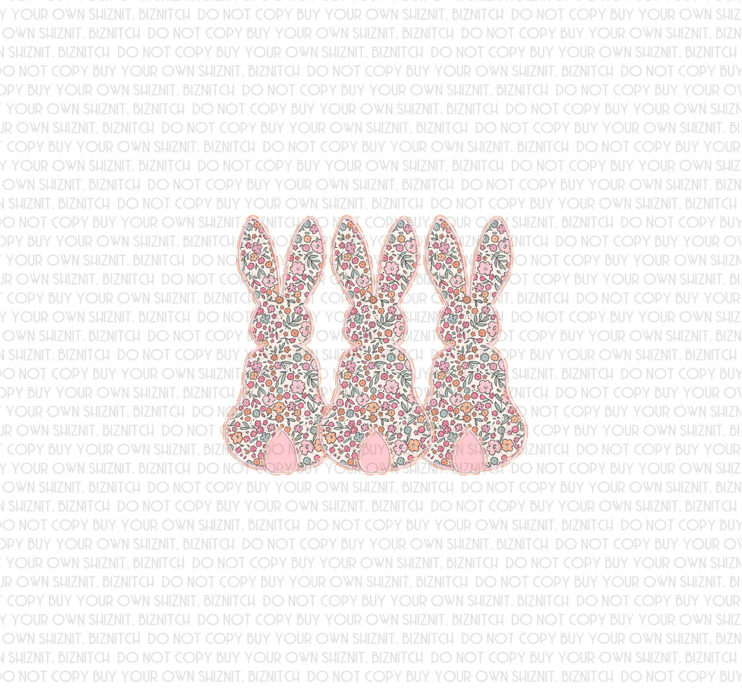 Floral Pastel Bunnies DTF (Direct to Film) Transfers, Doodle Loo DTF Transfer Ready to Press, 3-5 Day Ship