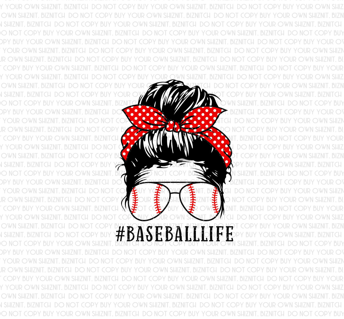 Baseball Life DTF (Direct to Film) Transfers, Mom Bun DTF Transfer Ready to Press