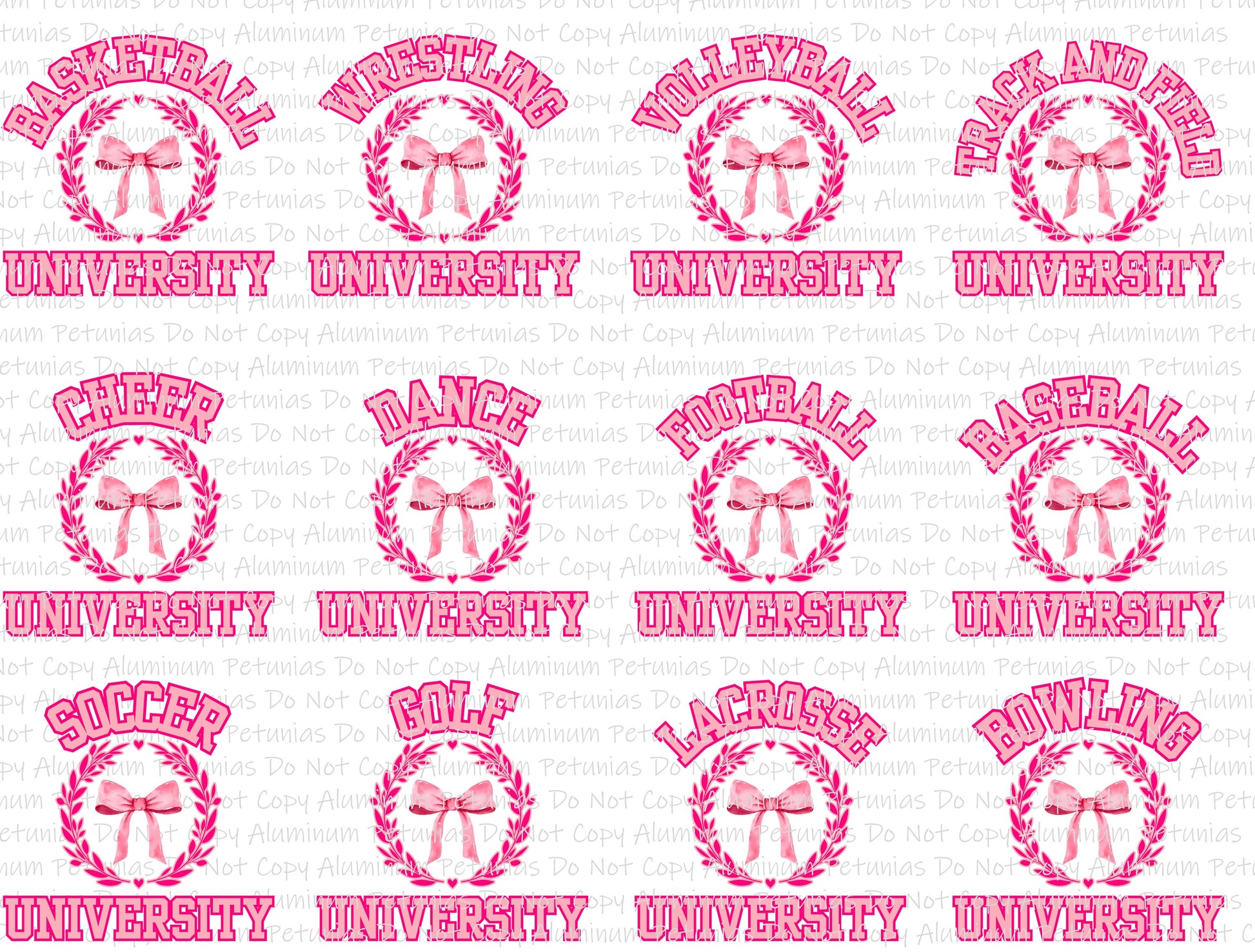 Assorted Coquette Sports University, DTF (Direct to Film) Transfers, Coquette DTF Transfer Ready to Press, 1-3 Day Ship