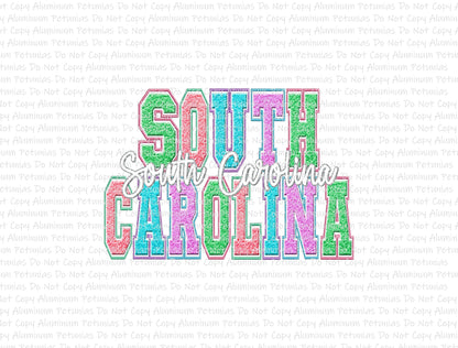 Spring States South Carolina, Faux Embroider DTF (Direct to Film) Transfers, DTF Prints
