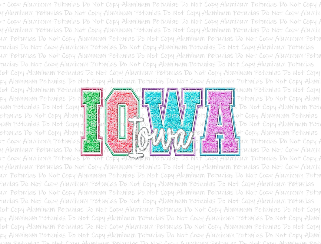 Spring States Iowa, Faux Embroider DTF (Direct to Film) Transfers, DTF Prints