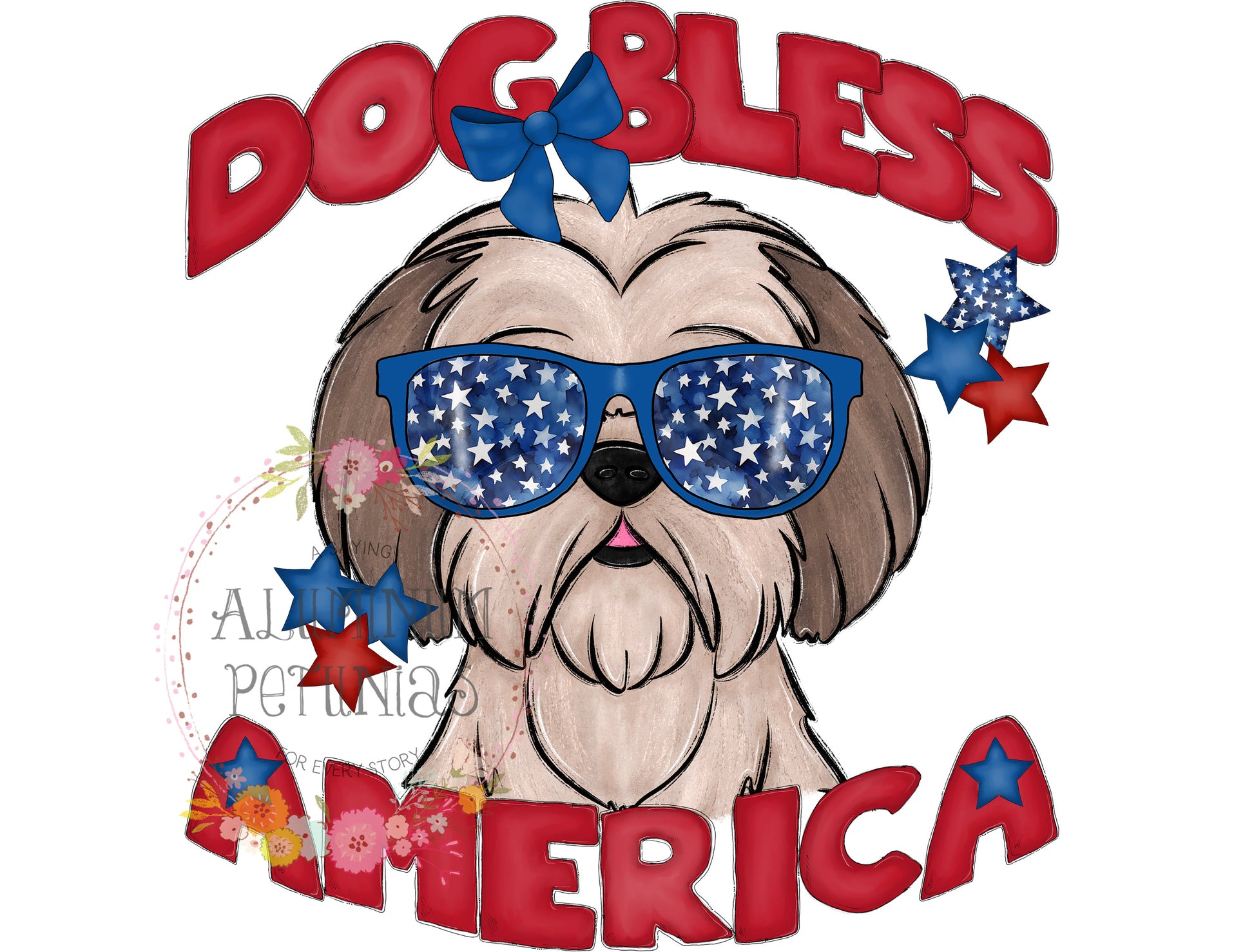 Dog Bless America DTF (Direct to Film) Transfers, Animal Breeds DTF Transfer Ready to Press, Shih Tzu