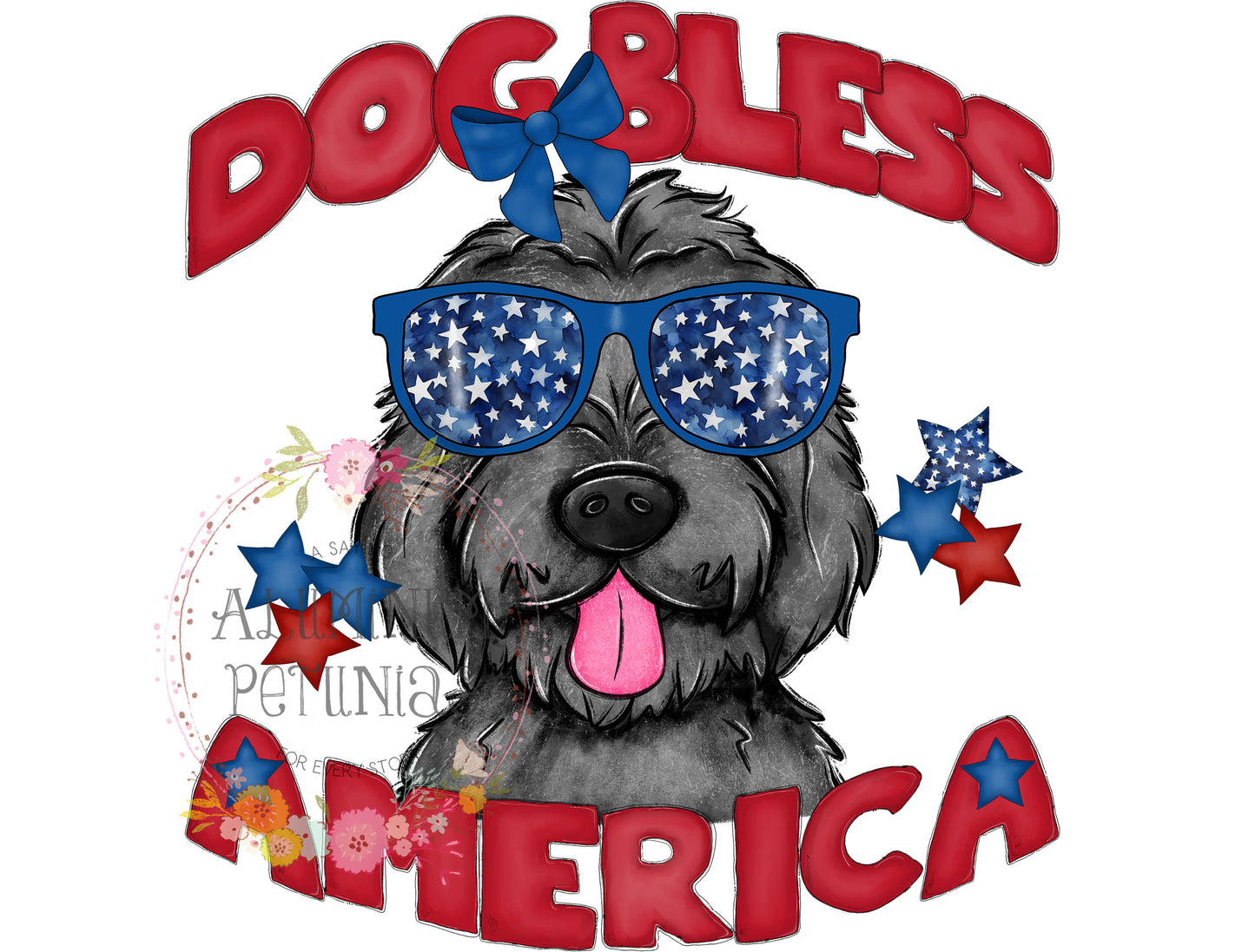 Dog Bless America DTF (Direct to Film) Transfers, Animal Breeds DTF Transfer Ready to Press, Black Doodle