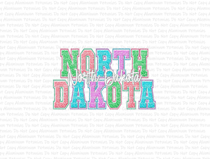 Spring States North Dakota, Faux Chenille DTF (Direct to Film) Transfers, DTF Prints