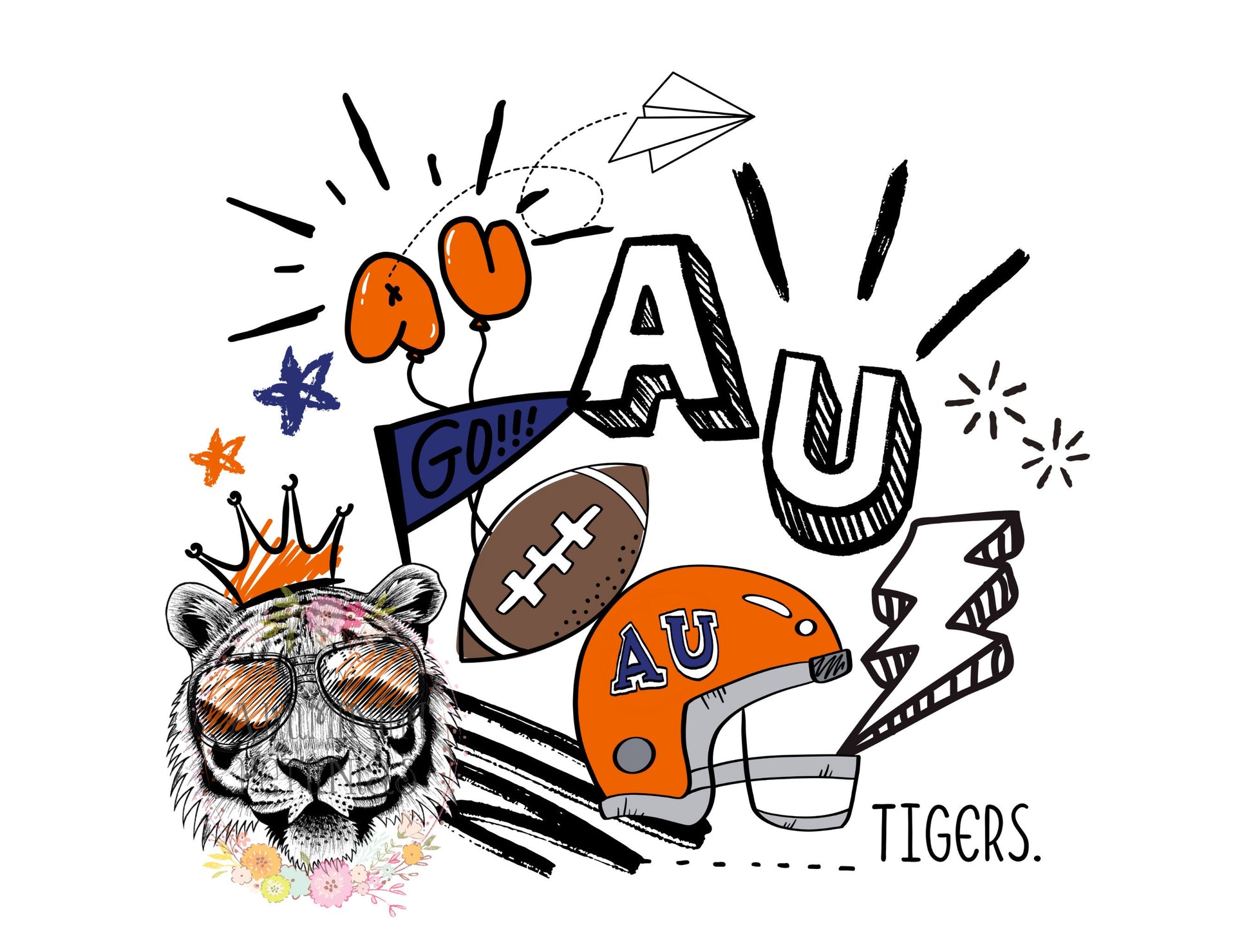 Auburn College Doodle, AU Sports DTF (Direct to Film) Transfers, DTF Transfer Ready to Press -Approved Vendor Handmade Helton