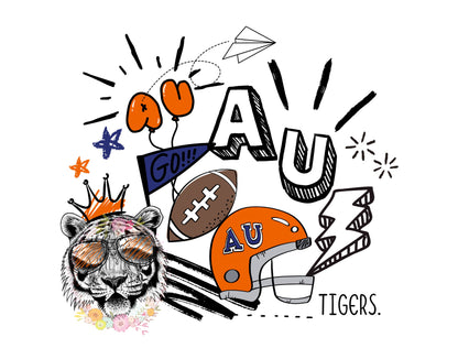 Auburn College Doodle, AU Sports DTF (Direct to Film) Transfers, DTF Transfer Ready to Press -Approved Vendor Handmade Helton