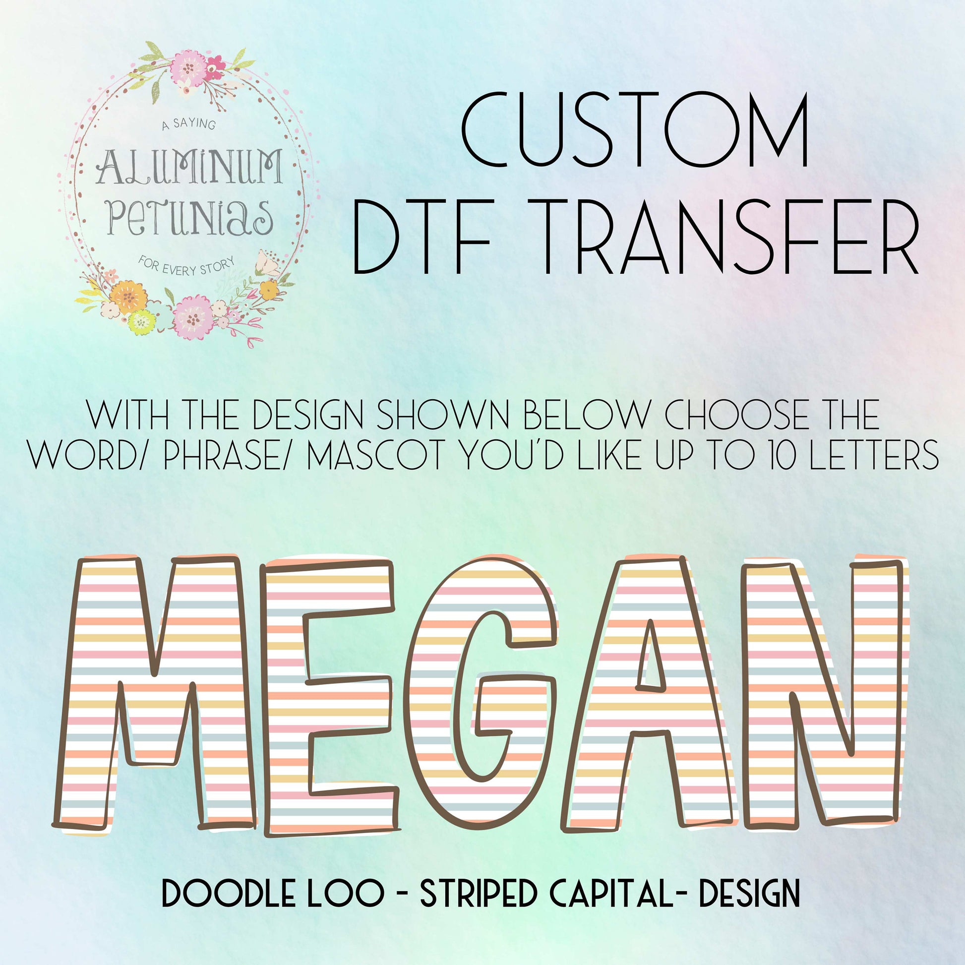 Custom Word DTF Transfer, Custom DTF, Ready to Press-Choose Your Word, We Print, You Press DTF-Uppercase Striped Doodle Loo