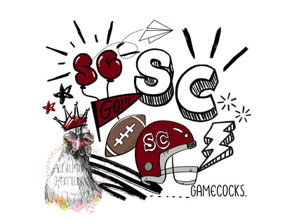 South Carolina College Doodle, SC Sports DTF (Direct to Film) Transfers, DTF Transfer Ready to Press -Approved Vendor Handmade Helton