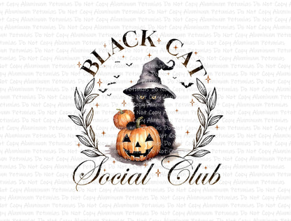 Black Cat Social Club DTF (Direct to Film) Transfers, Halloween DTF Transfer Ready to Press, 3-5 Day Ship