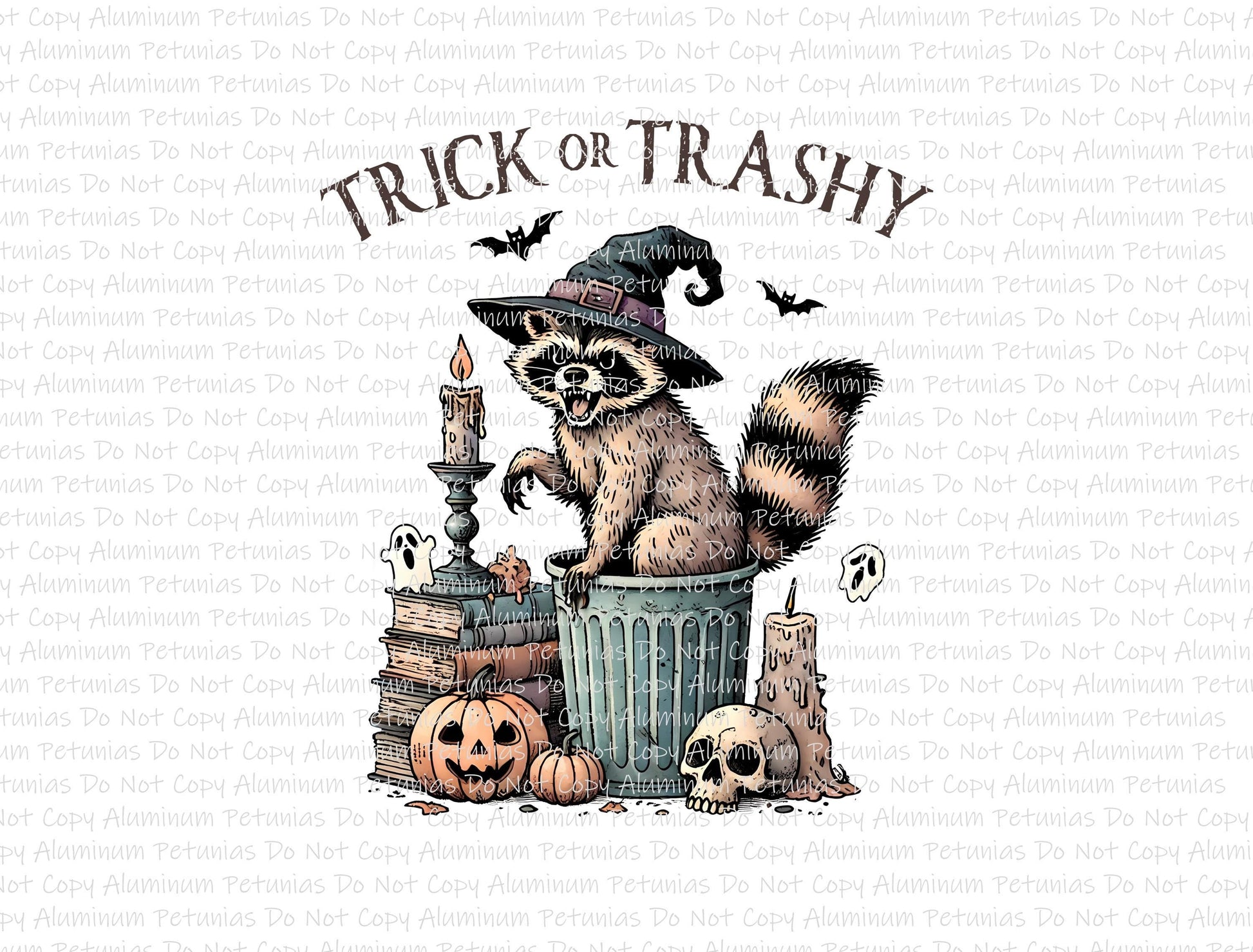 Trick or Trashy Raccoon DTF (Direct to Film) Transfers, Halloween DTF Transfer Ready to Press, 3-5 Day Ship