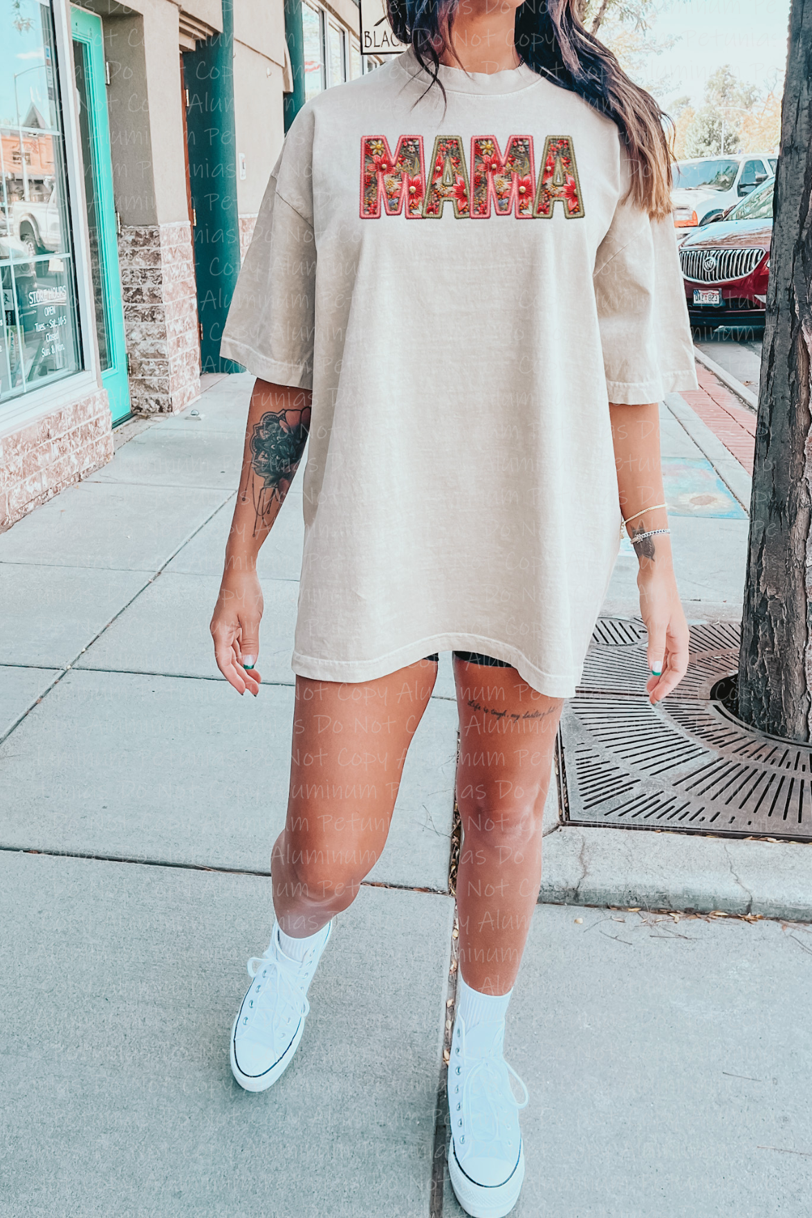 Mama Red Faux Embroidery Graphic Tee