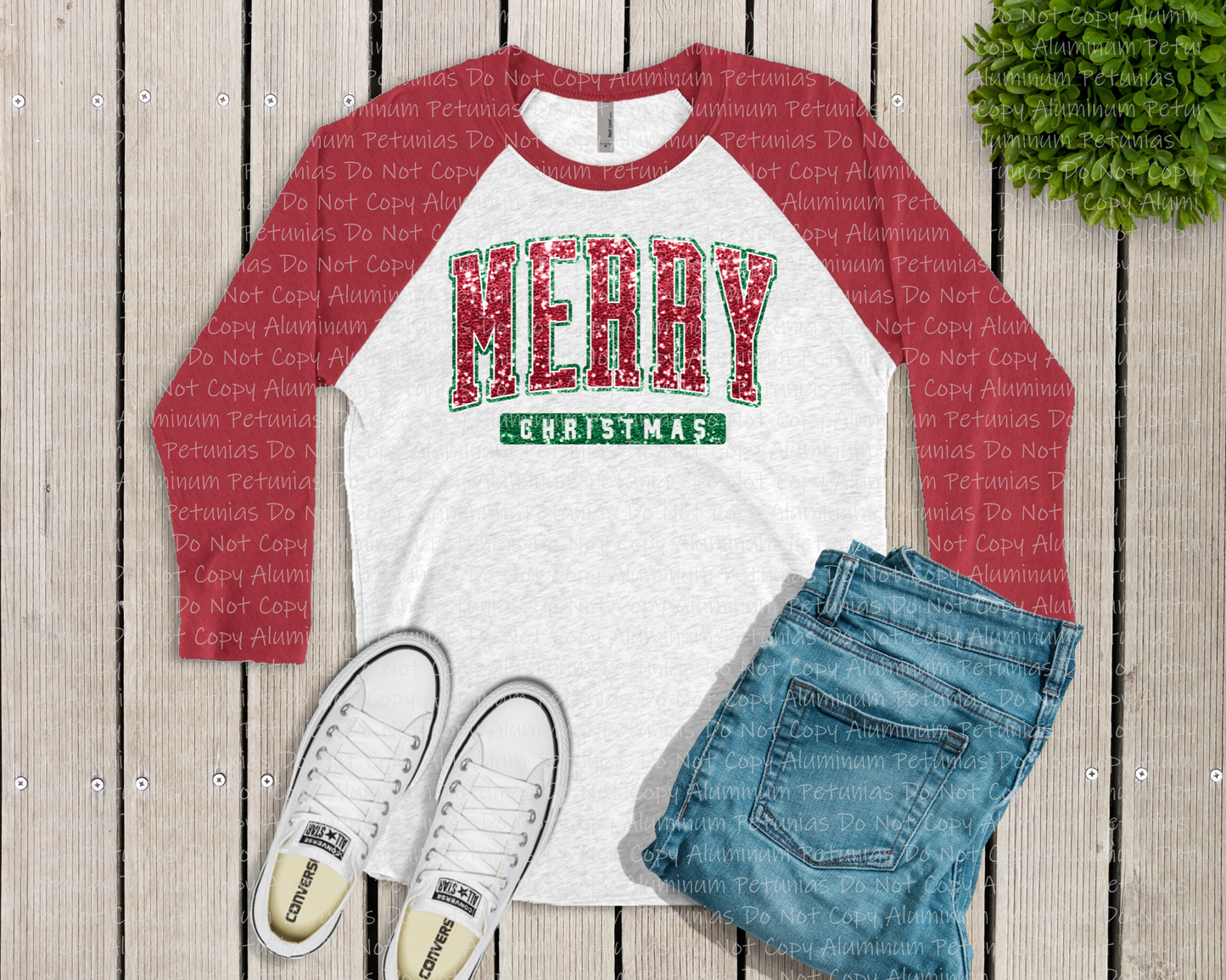 Merry Christmas Red & Green Faux Sequin Graphic Tee