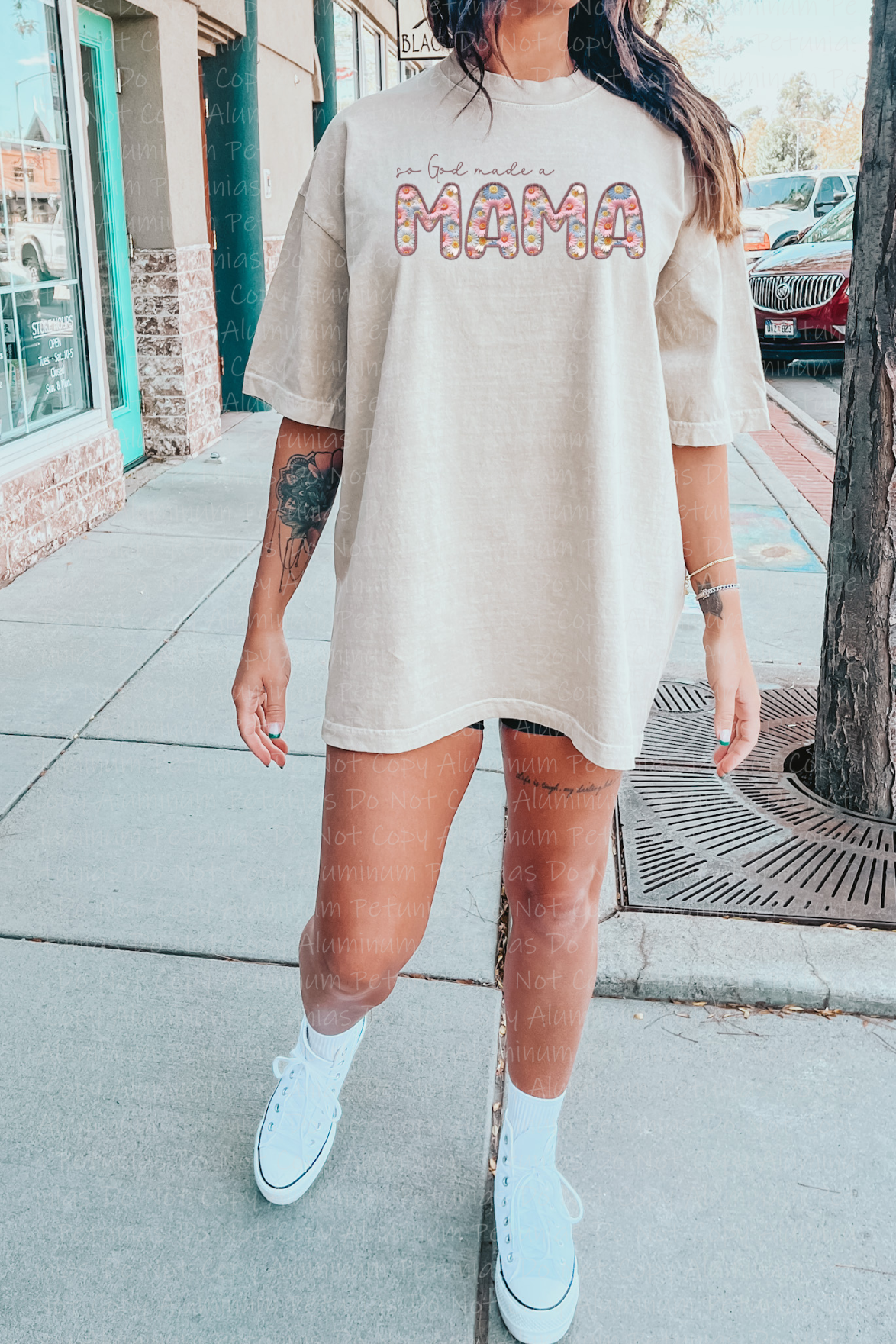 So God Made A Mama Faux Embroidery Graphic Tee