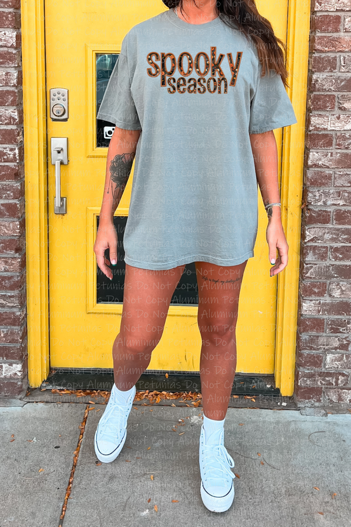 Spooky Season Orange Faux Embroidery Graphic Tee