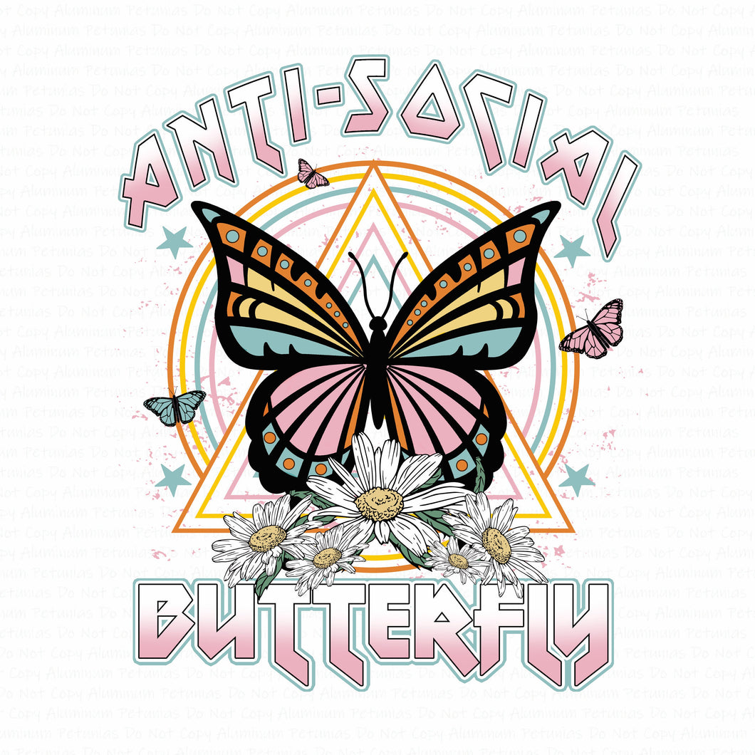 Anti-Social Butterfly DTF (Direct to Film) Transfers, Distressed DTF Transfer Ready to Press