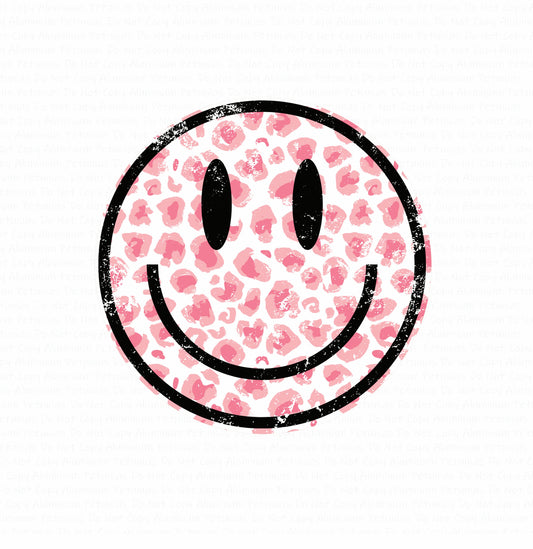 Pink Smiley DTF (Direct to Film) Transfers, Leopard DTF Transfer Ready to Press, 1-3 Day Ship