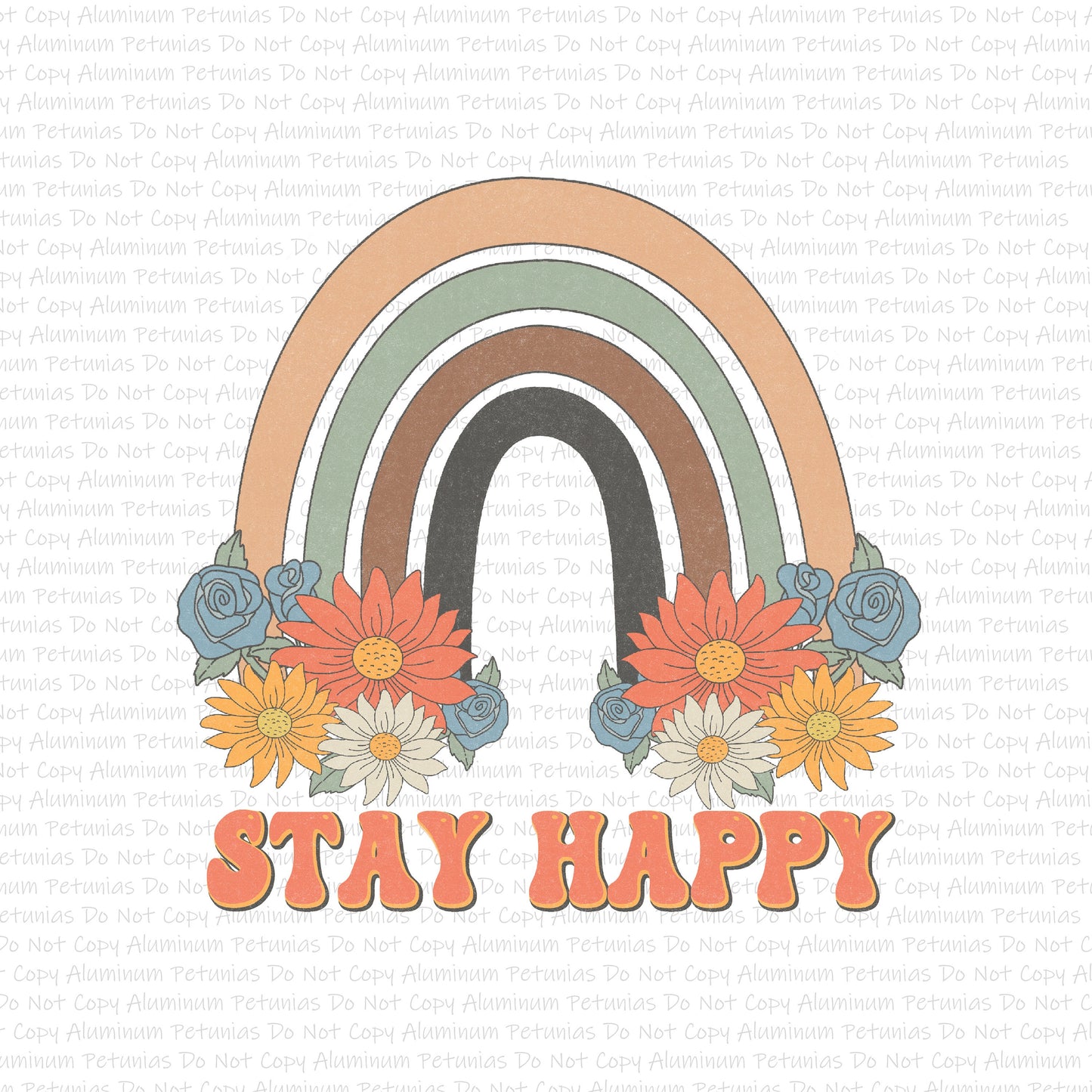 Stay Happy DTF (Direct to Film) Transfers, Floral DTF Transfer Ready to Press, 1-3 Day Ship