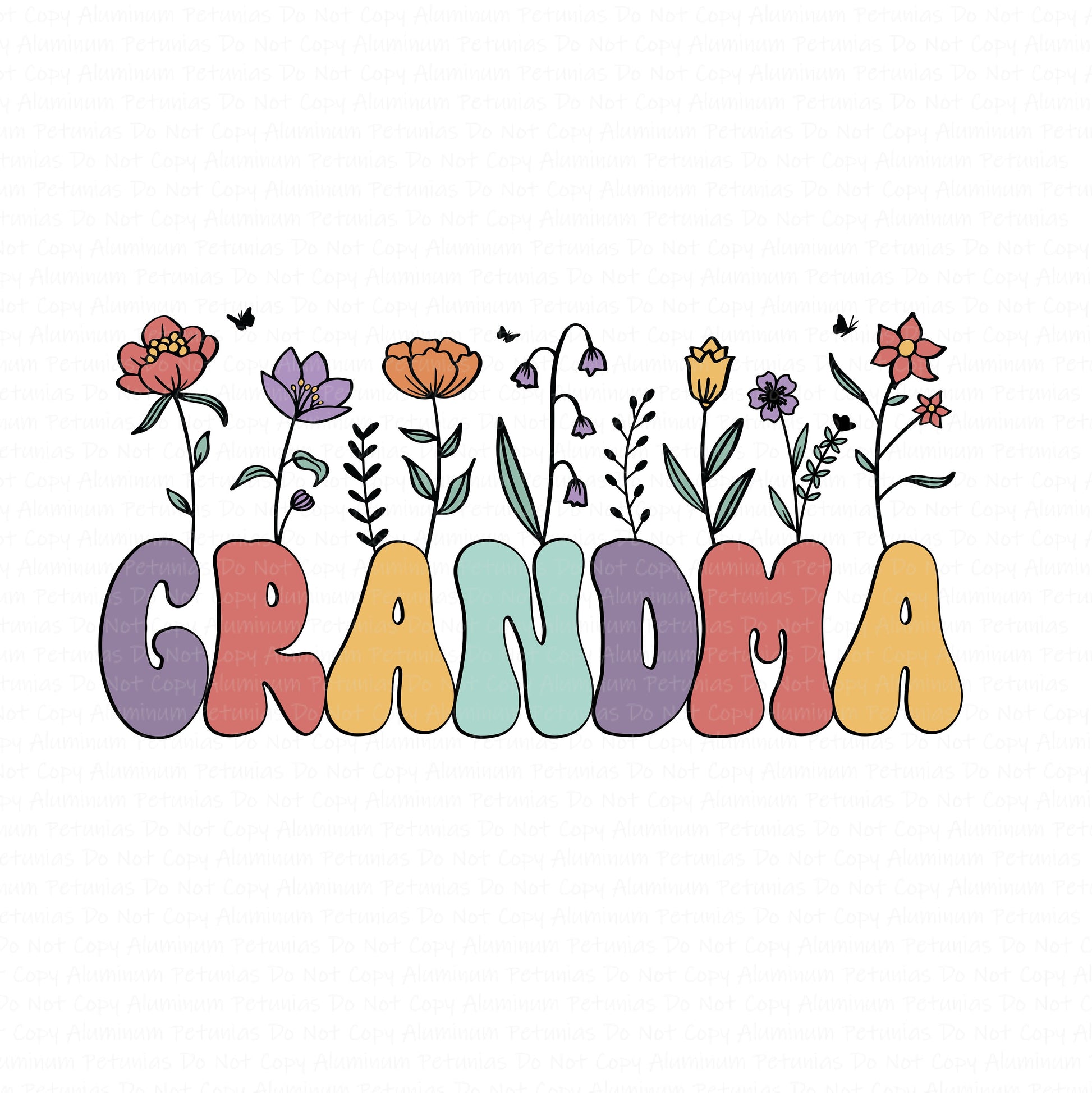 Floral Grandma DTF (Direct to Film) Transfers, Grandparents DTF Transfer Ready to Press, 1-3 Day Ship