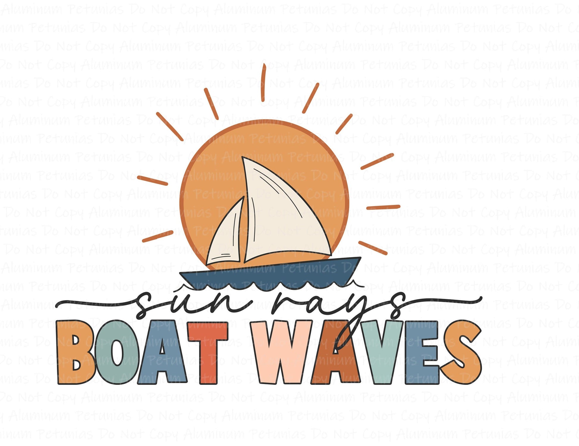 Sun Rays and Boat Waves Sailboat DTF (Direct to Film) Transfers, Summer DTF Transfer Ready to Press, 1-3 Day Ship