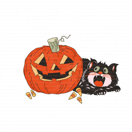 Vintage Black Cat & Pumpkin DTF (Direct to Film) Transfers, Halloween DTF Transfer Ready to Press, 