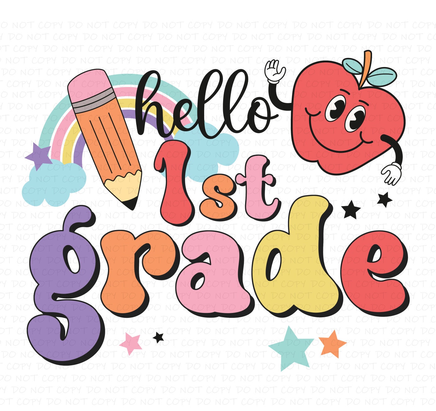 Back To School Hello Grade Rainbow Grades, School DTF (Direct to Film) Transfers