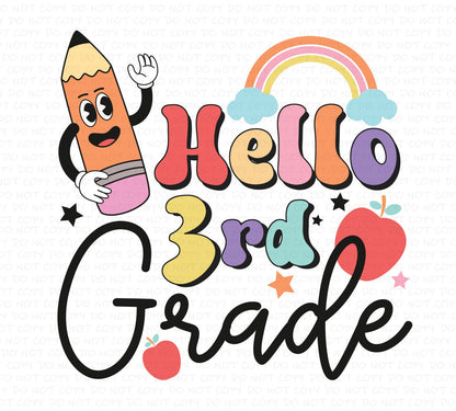 Back To School Hello Grade Rainbow Grades, School DTF (Direct to Film) Transfers