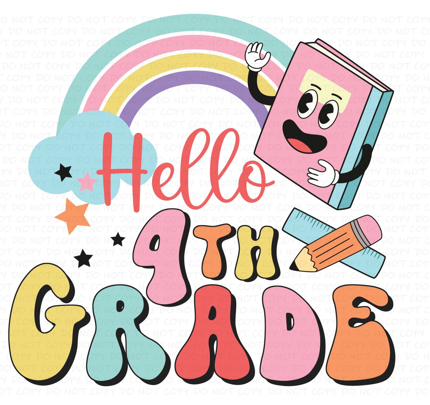 Back To School Hello Grade Rainbow Grades, School DTF (Direct to Film) Transfers