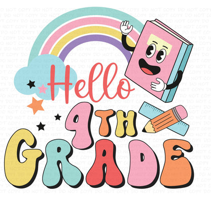 Back To School Hello Grade Rainbow Grades, School DTF (Direct to Film) Transfers