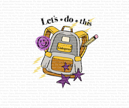 Kindergarten Purple Backpack DTF Transfers, Handmade Helton DTF Transfer Ready to Press, Approved Vendor HandmadeHelton