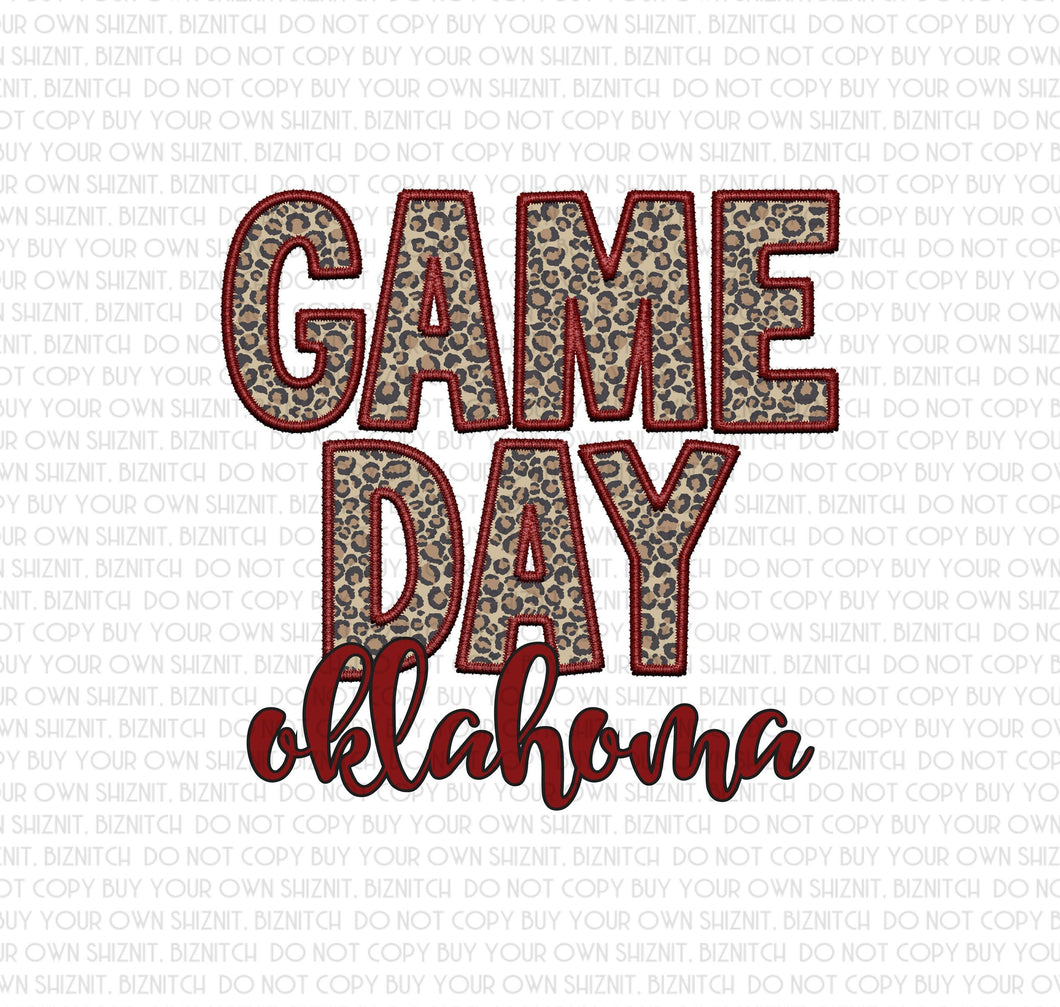 Embroidered Gameday Oklahoma DTF (Direct to Film) Transfers, Approved Vendor for Grovedesigns123