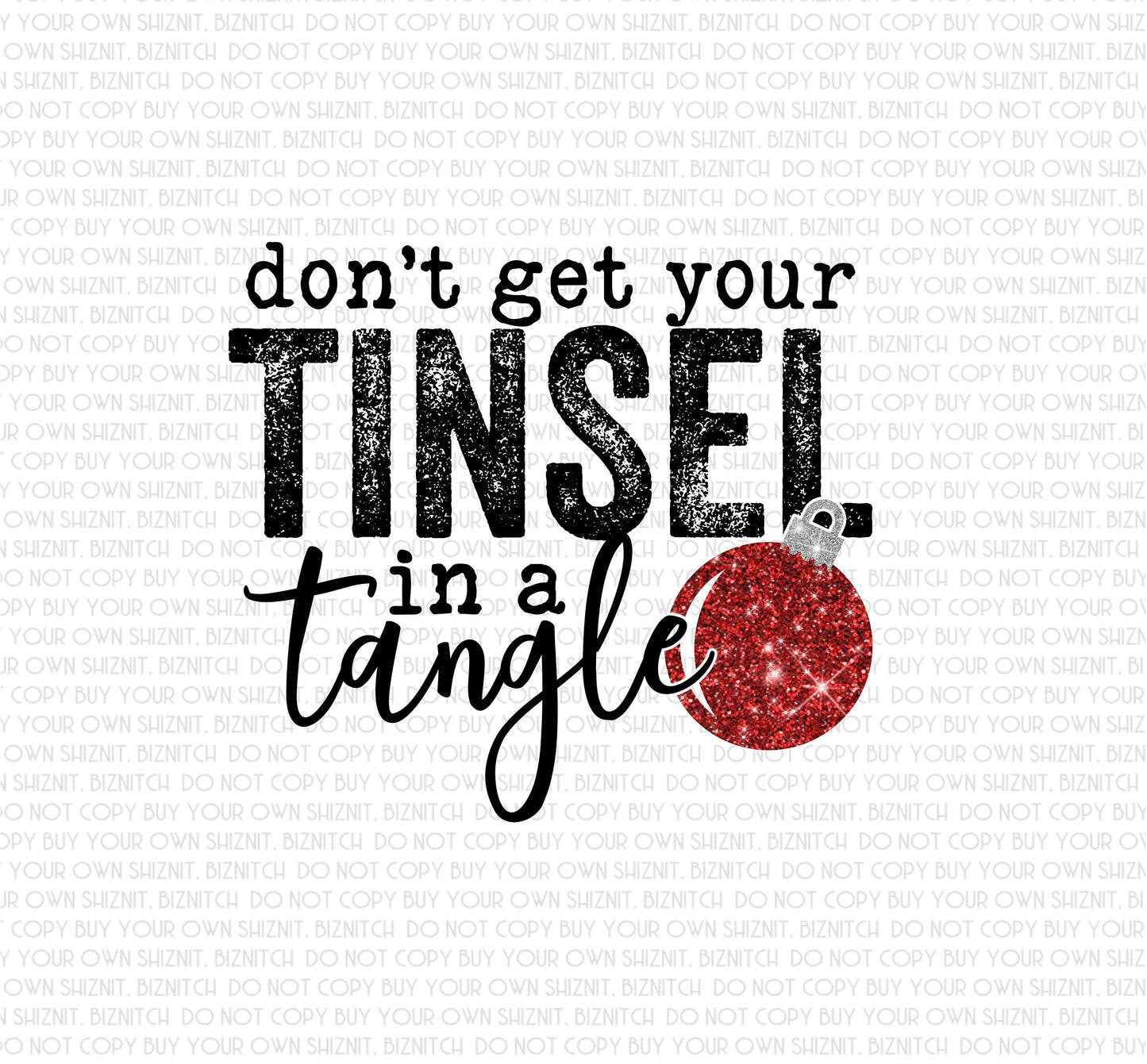 Faux Glitter Tinsel in a Tangle DTF (Direct to Film) Transfers, Christmas DTF Transfer Ready to Press