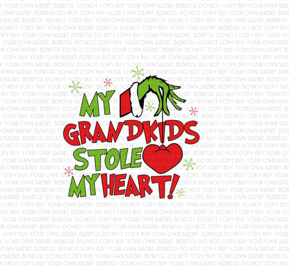 Grandkids Stole My Heart DTF (Direct to Film) Transfers, Christmas DTF Transfer Ready to Press