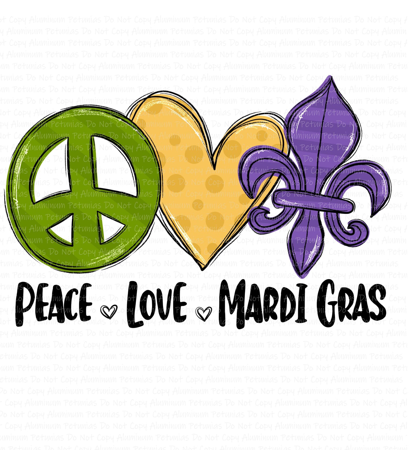 Peace. Love. Mardi Gras DTF (Direct to Film) Transfers, Mardi Gras DTF Transfer Ready to Press, 1-3 Day Ship