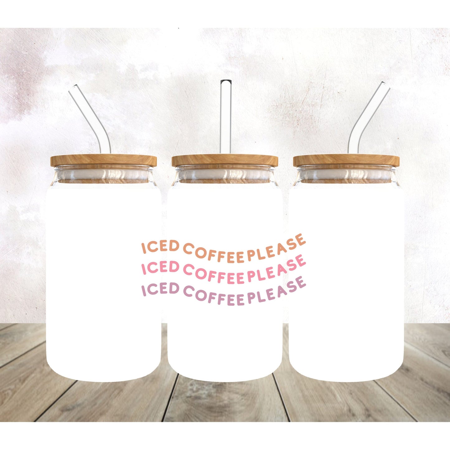 Wavy Iced Coffee Please UV DTF Cup Wrap-Theme, 16oz Libbey Glass, Libby Glass, Ready to Apply