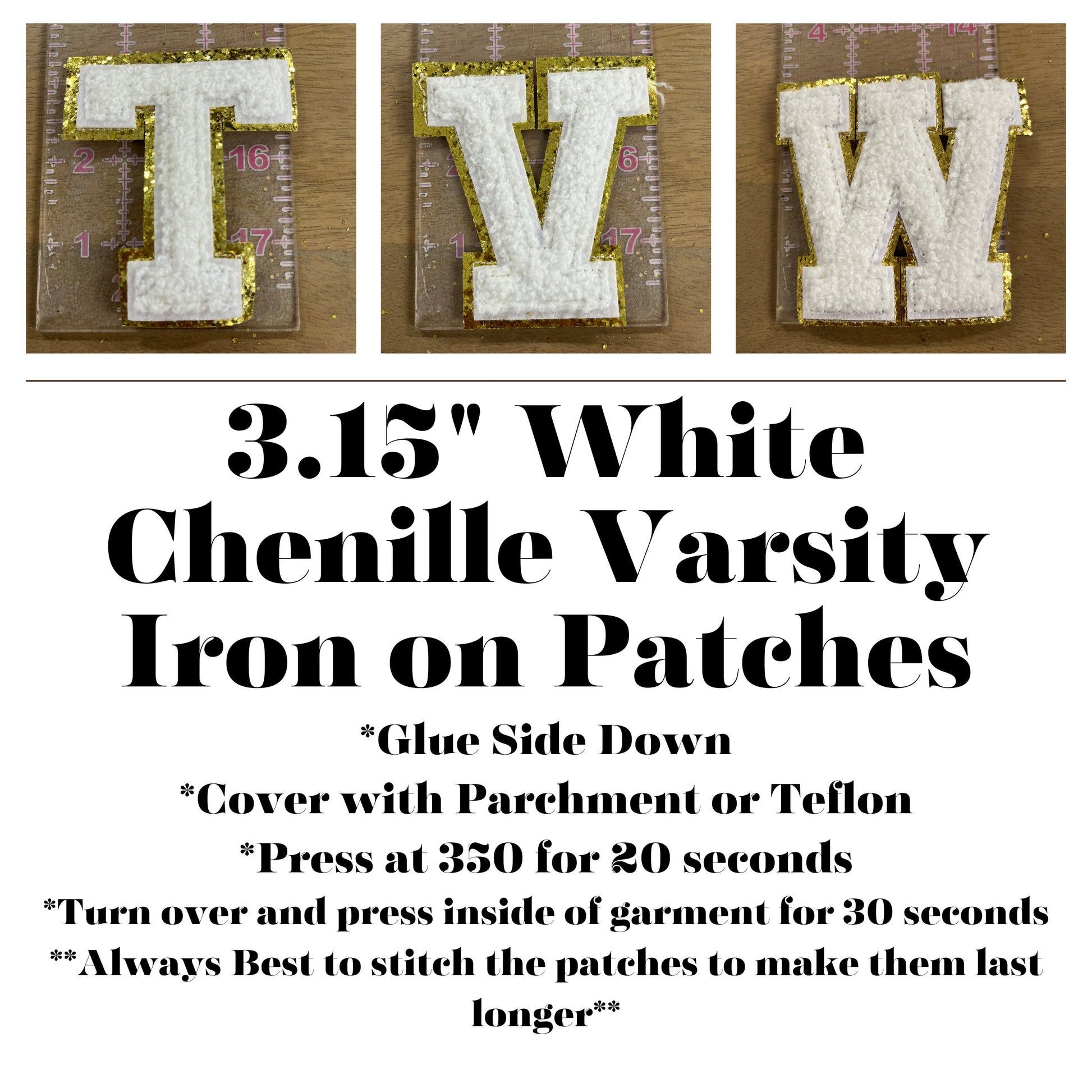 3.15 WHITE Chenille Iron On Patches, Chenille Patches, Iron On Patches, Varsity Patches