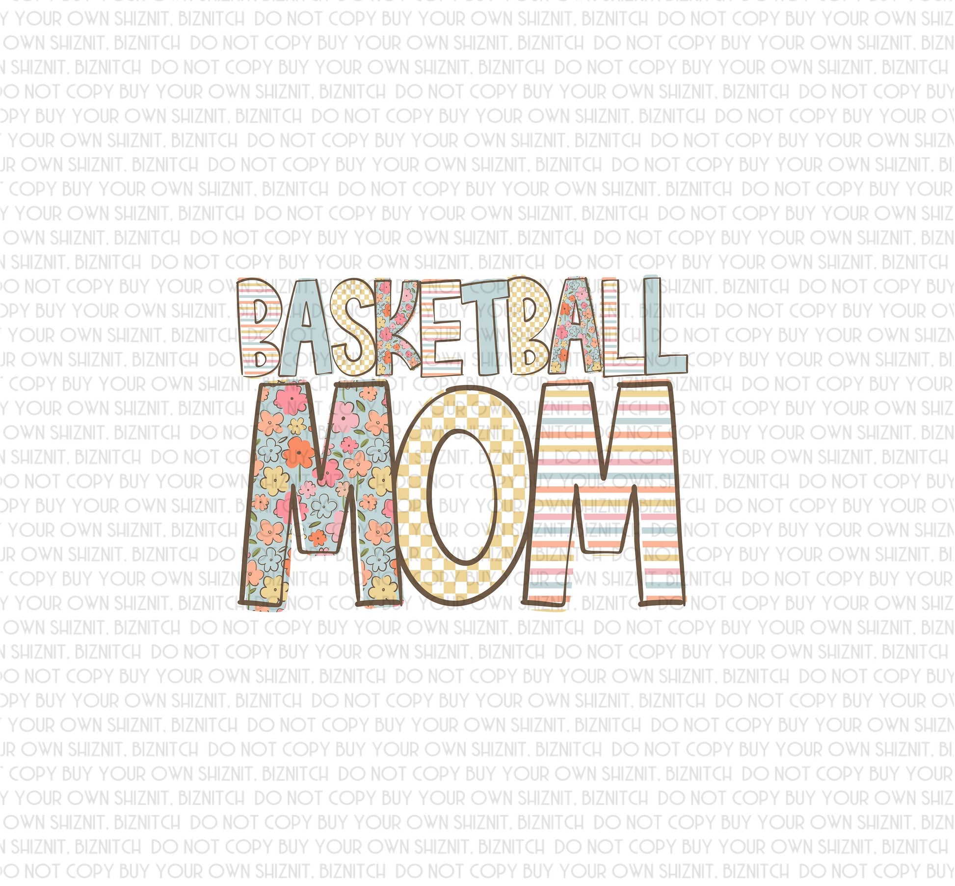 Patterned Basketball Mom DTF (Direct to Film) Transfers, Doodle Loo Sports DTF Transfer Ready to Press, 3-5 Day Ship