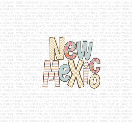 Patterned New Mexico DTF (Direct to Film) Transfers, Doodle Loo States DTF Transfer Ready to Press, 3-5 Day Ship