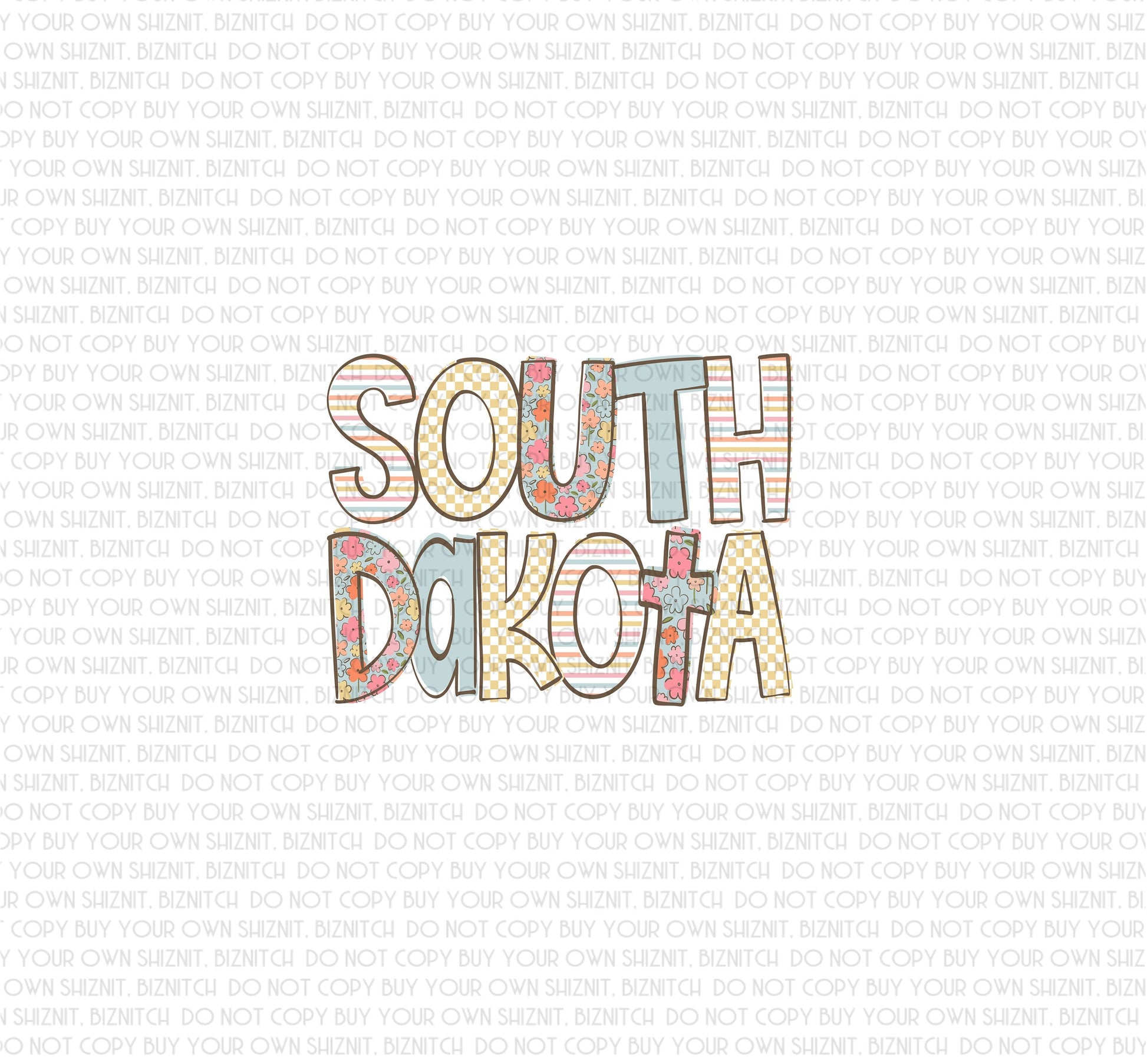 Patterned South Dakota DTF (Direct to Film) Transfers, Doodle Loo States DTF Transfer Ready to Press, 3-5 Day Ship